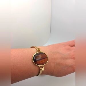 Gold and Brown Glass Stone Contemporary Bracelet with Minimalist Design